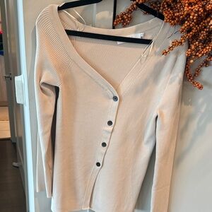 Astr Cream V-Neck Button-Up Sweater